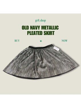 OLD NAVY Metallic Pleated Skirt Size M Shimmering Black-Silver Stylish & Comfort